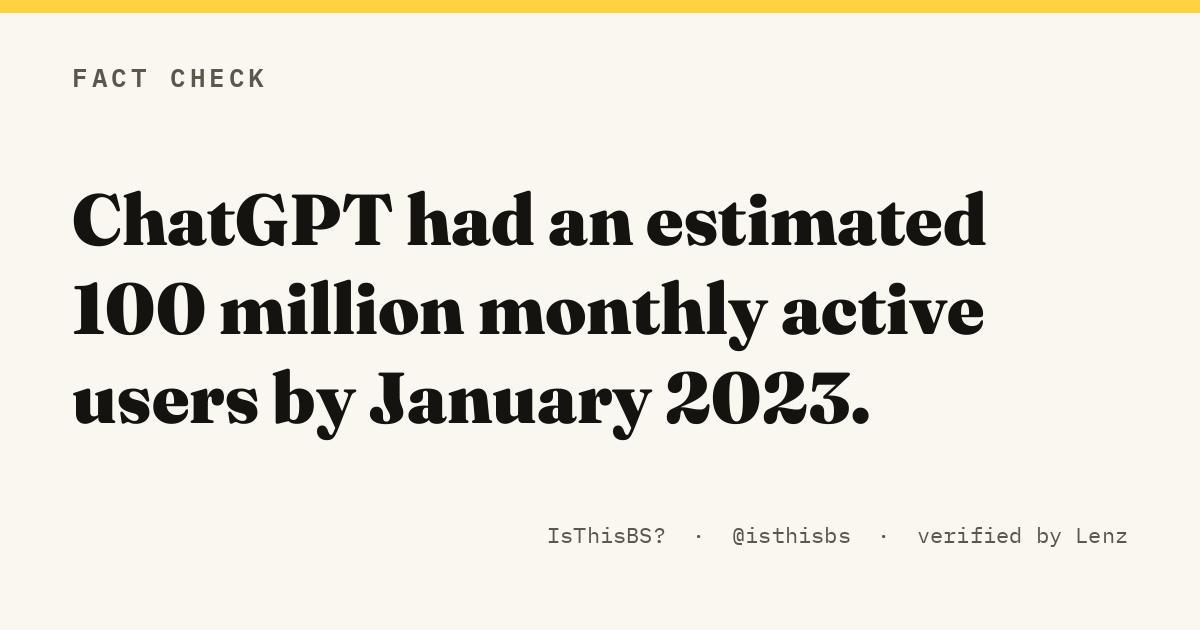 ChatGPT had an estimated 100 million monthly active users by January 2023.